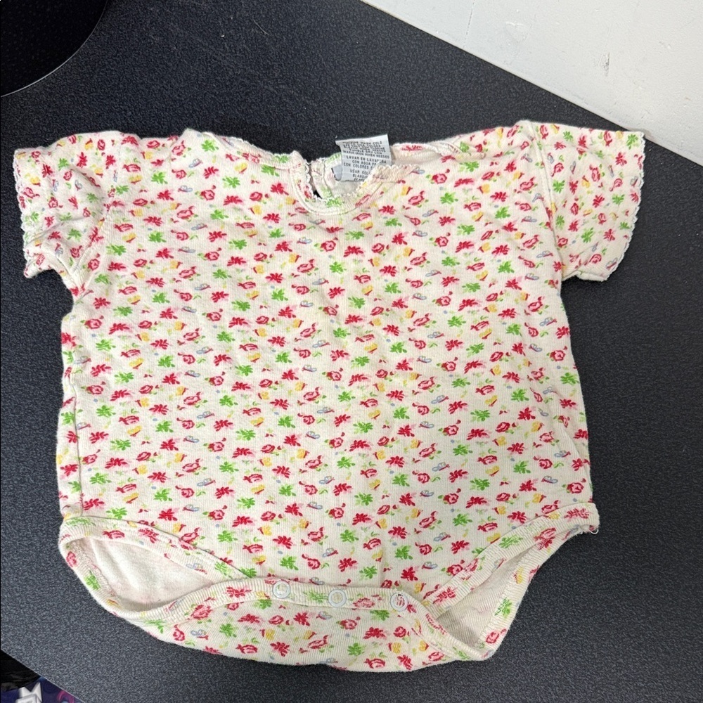 Faded Glory Floral Baby Bodysuit - Pink and Green Y2K